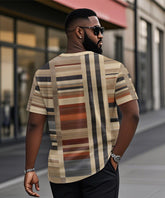 Men's Plus Size Daily Casual Khachi Vintage Patchwork Geometric Print Henry Collar Button Short Sleeve T-Shirt